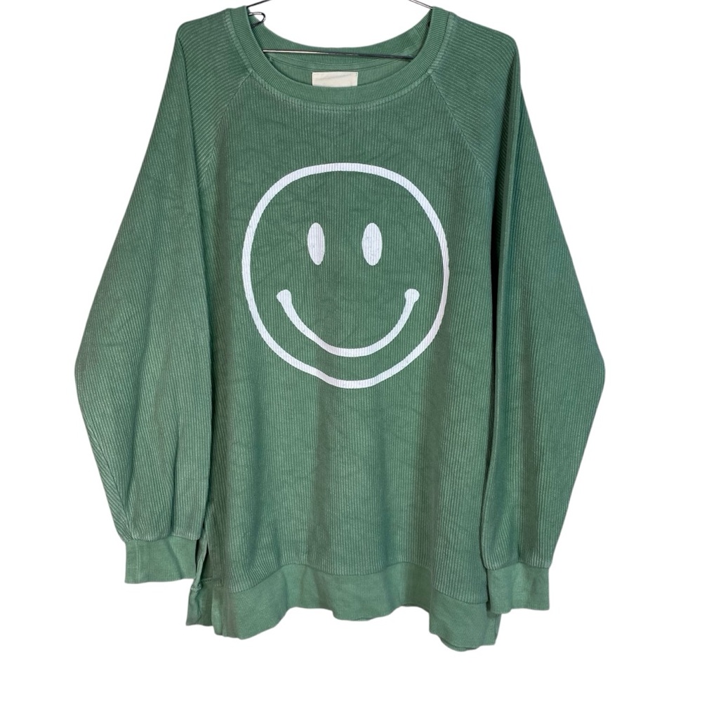 Smile Face Green Sweatshirt - Picture 2 of 11
